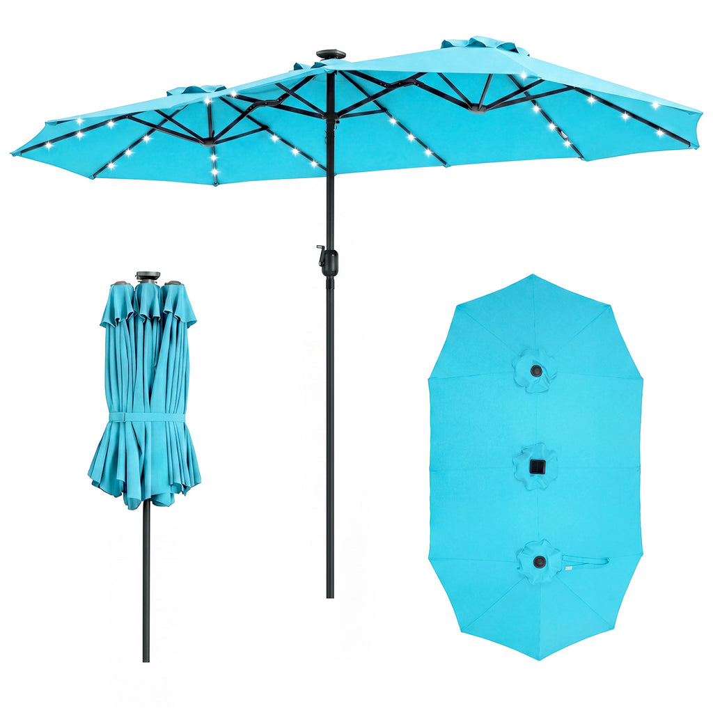 13 FT Double-Sided Patio Umbrella Large Rectangle Market with 36 LED