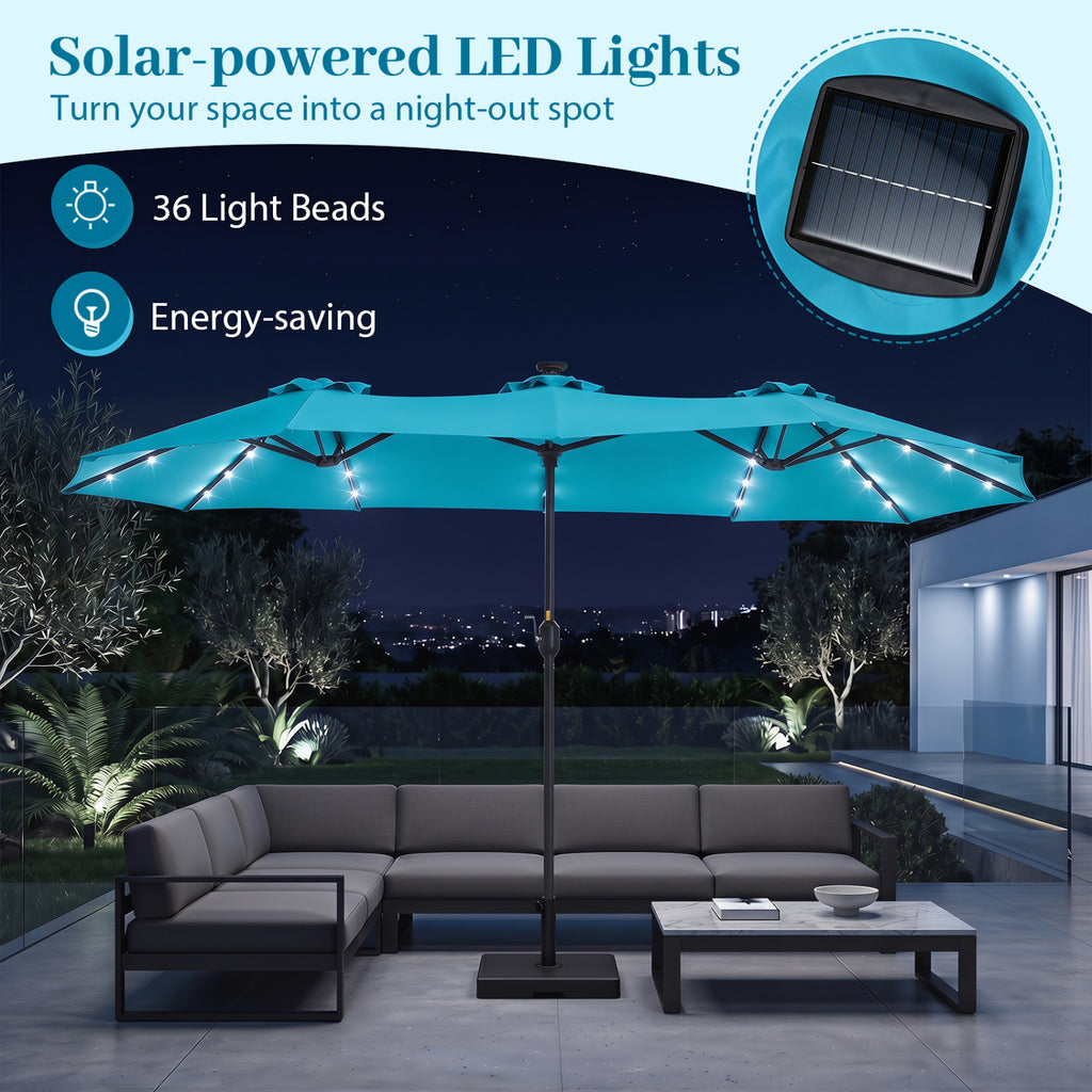 13 FT Double-Sided Patio Umbrella Large Rectangle Market with 36 LED