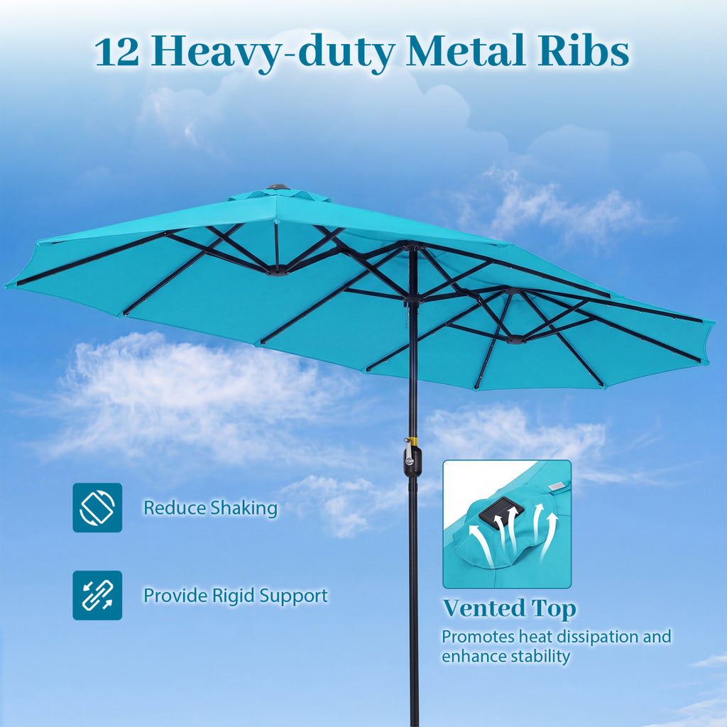 13 FT Double-Sided Patio Umbrella Large Rectangle Market with 36 LED