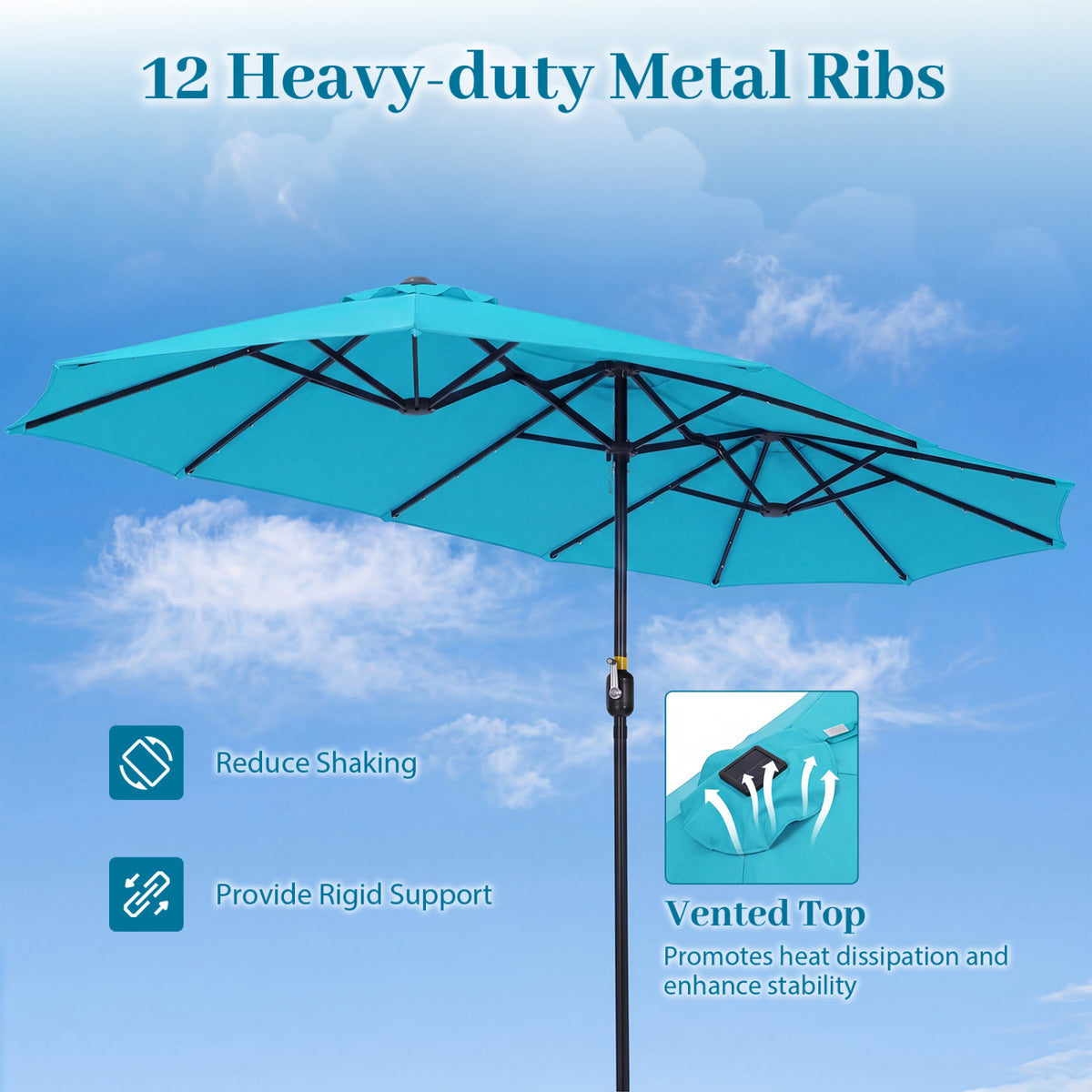 13 FT Double-Sided Patio Umbrella Large Rectangle Market with 36 LED