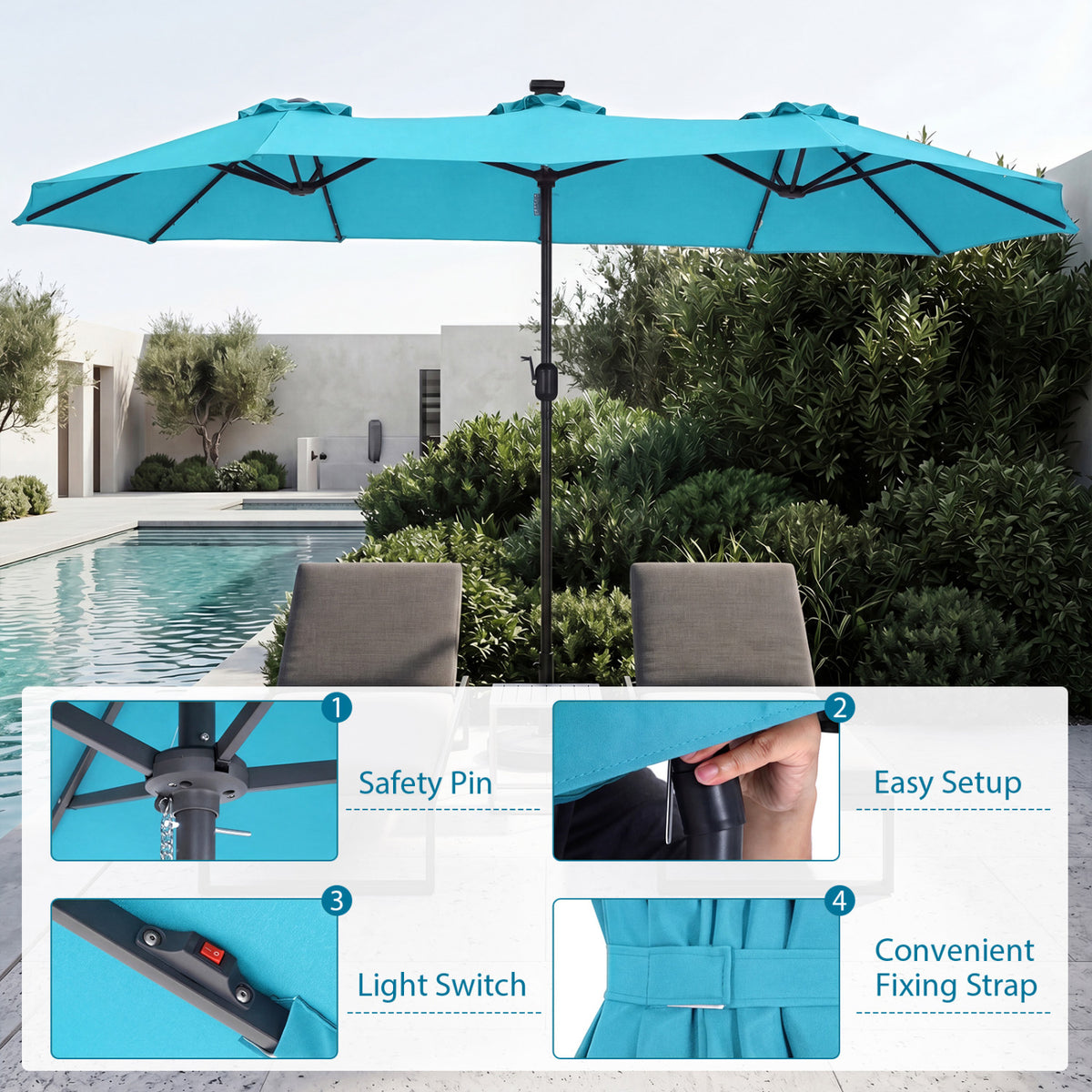 13 FT Double-Sided Patio Umbrella Large Rectangle Market with 36 LED