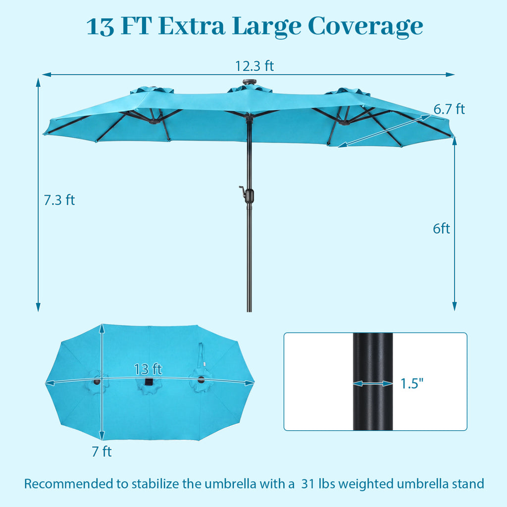13 FT Double-Sided Patio Umbrella Large Rectangle Market with 36 LED