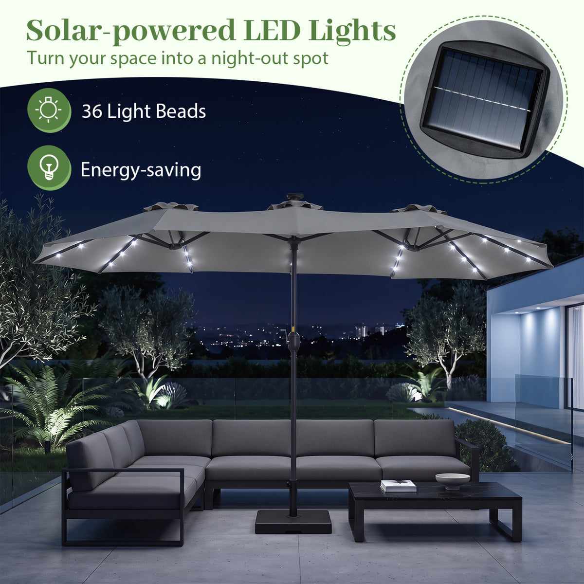 13 FT Double-Sided Patio Umbrella Large Rectangle Market with 36 LED