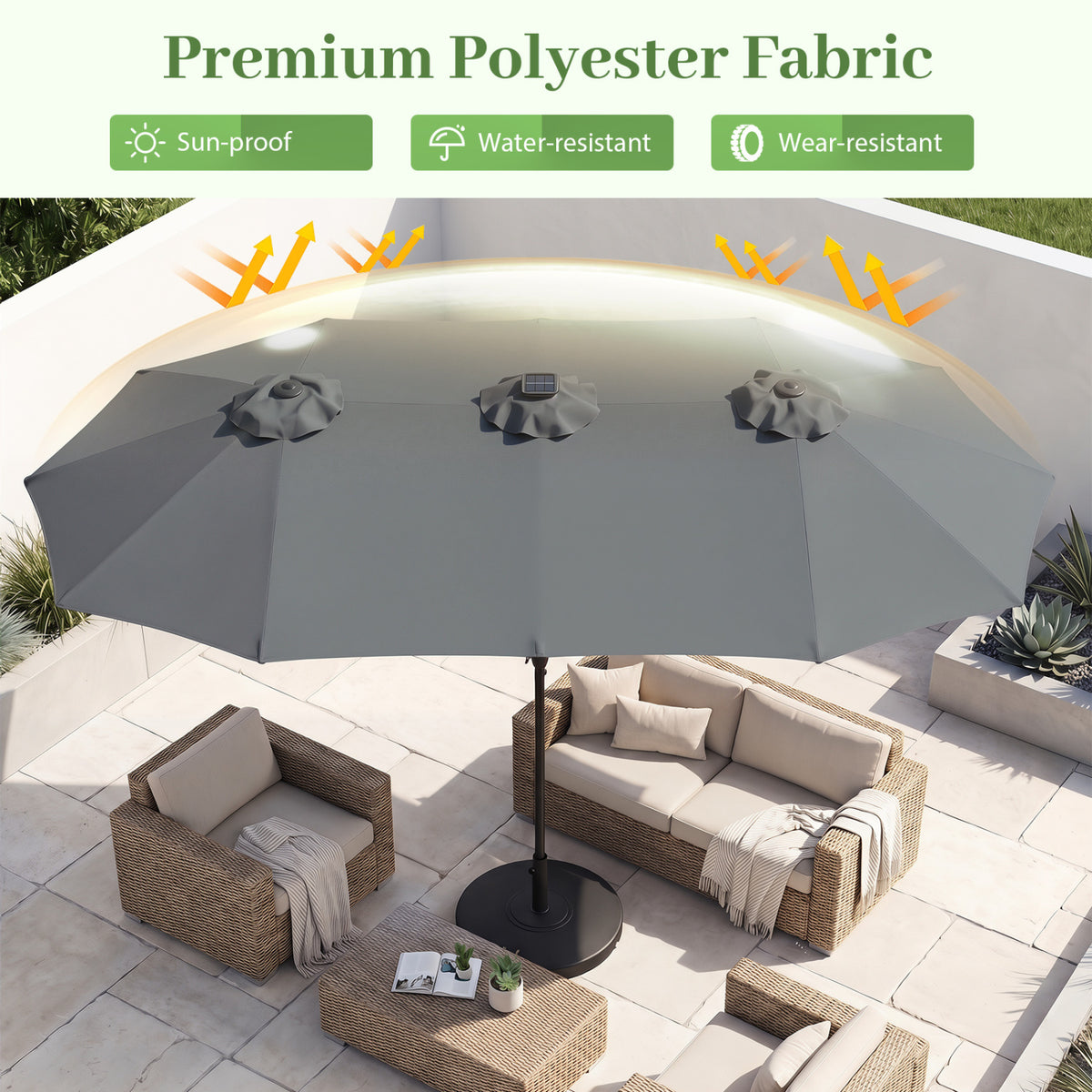13 FT Double-Sided Patio Umbrella Large Rectangle Market with 36 LED