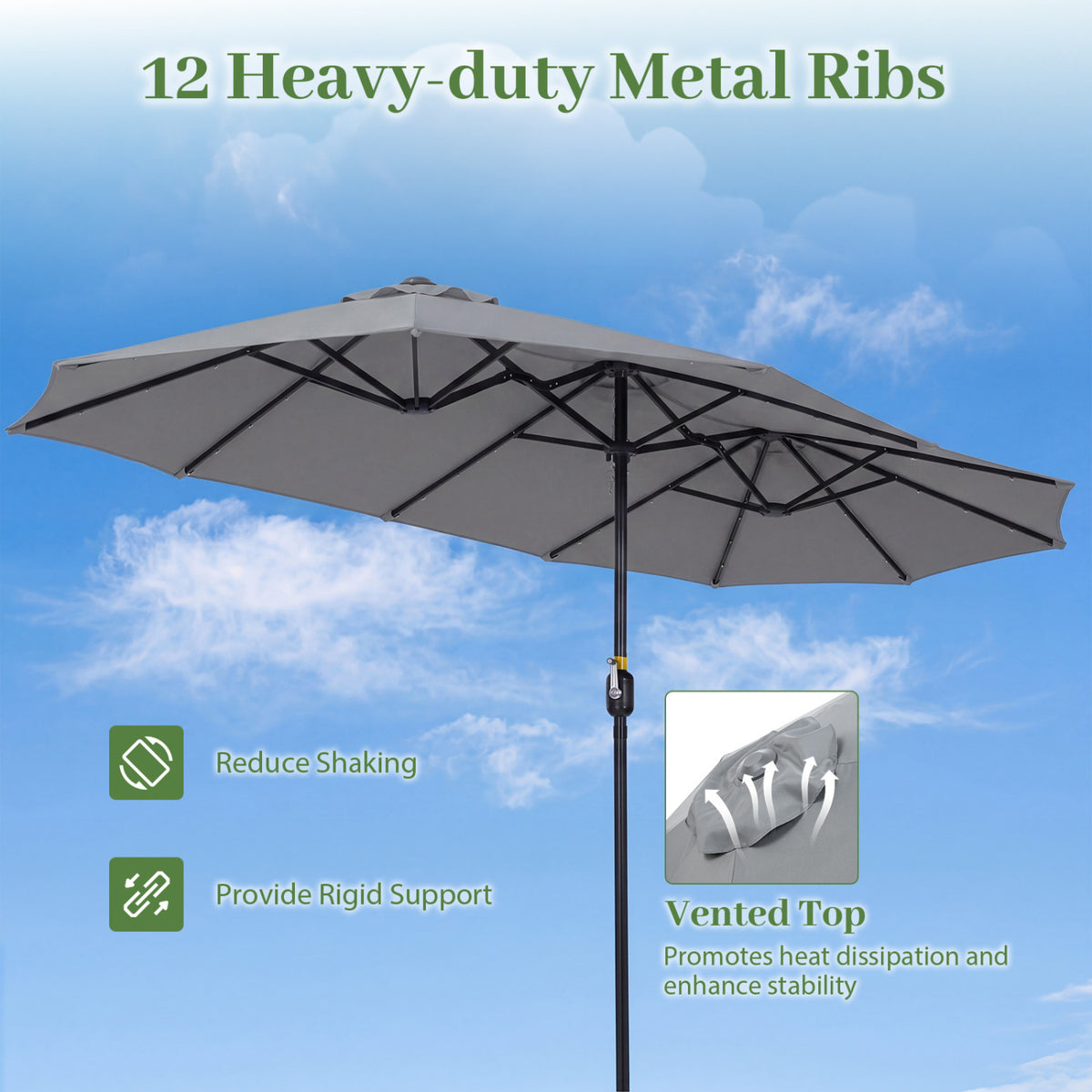 13 FT Double-Sided Patio Umbrella Large Rectangle Market with 36 LED