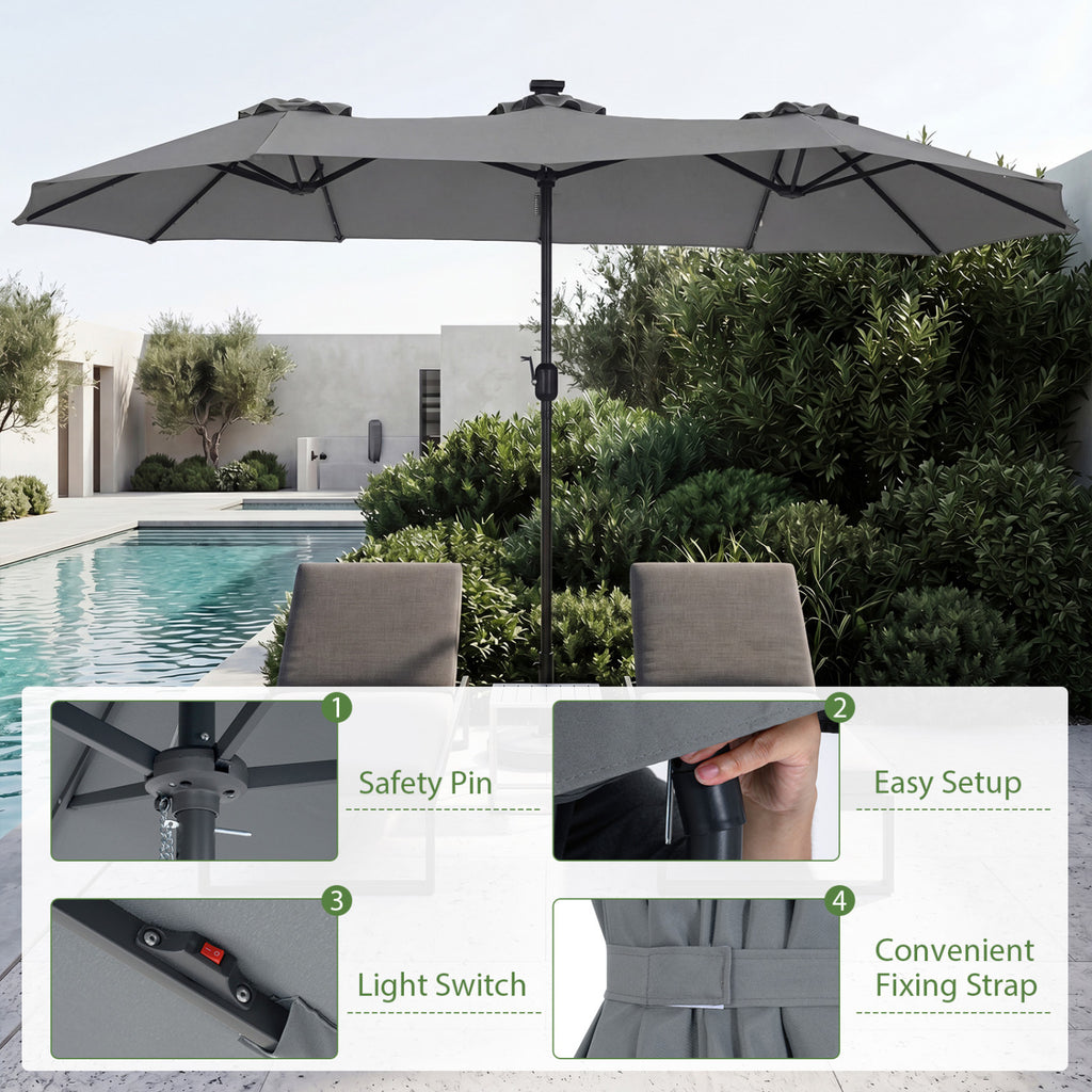 13 FT Double-Sided Patio Umbrella Large Rectangle Market with 36 LED