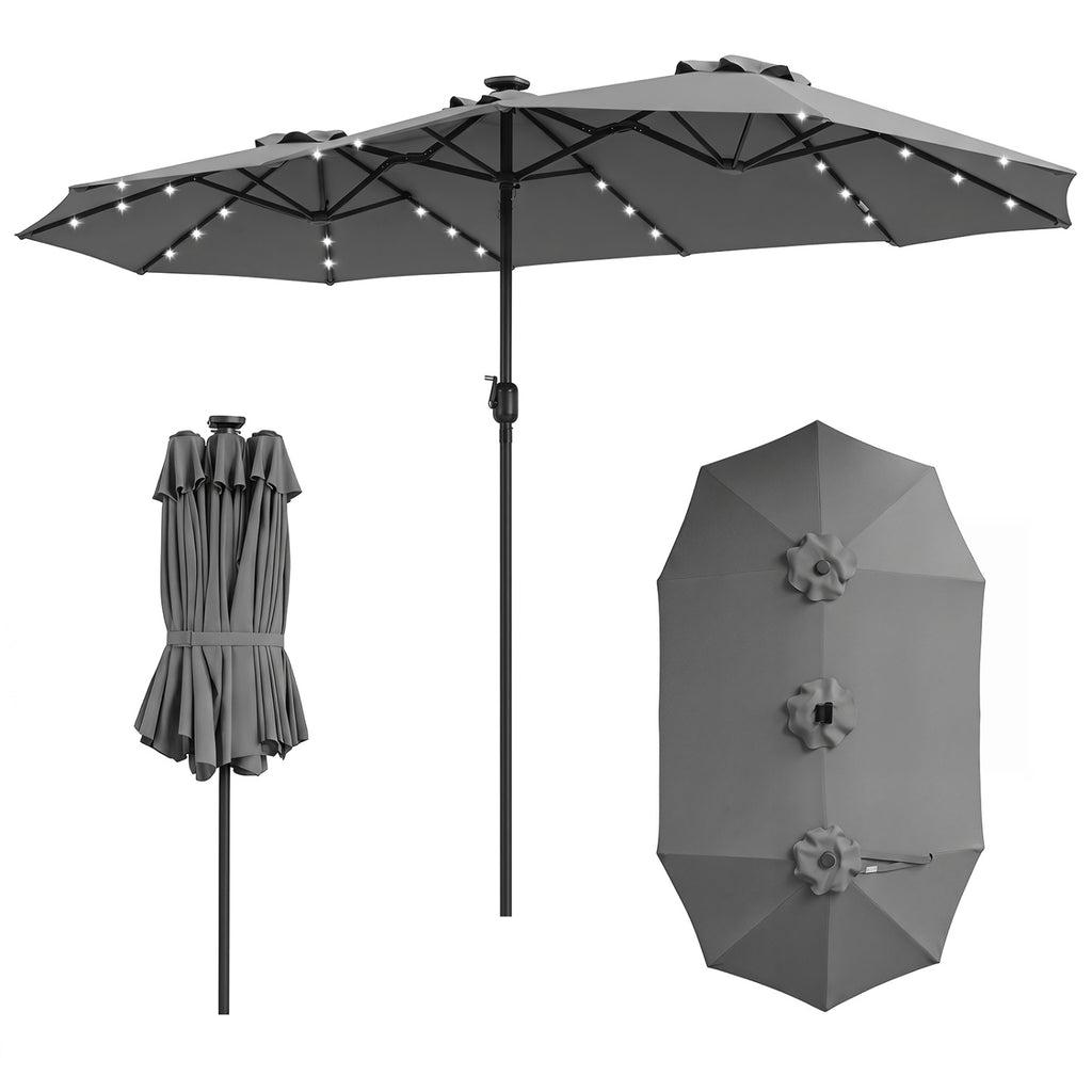 13 FT Patio Umbrella with Solar LED Lights & Crank Handle - Orange