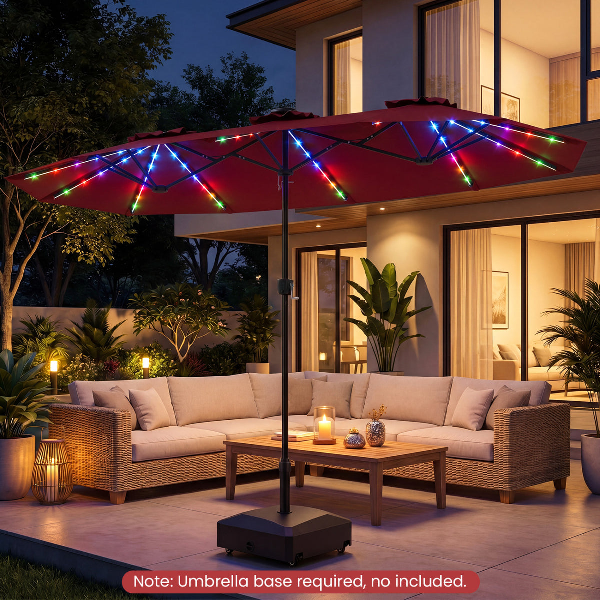 13 FT Double-Sided Patio Umbrella with Color-Changing Flowing Solar