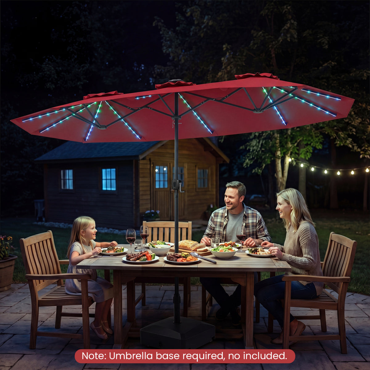 13 FT Double-Sided Patio Umbrella with Color-Changing Flowing Solar