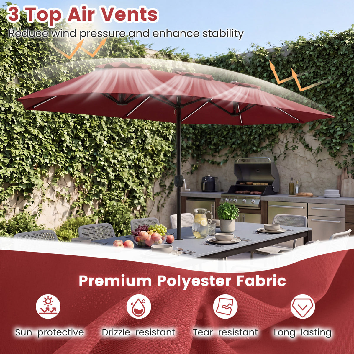 13 FT Double-Sided Patio Umbrella with Color-Changing Flowing Solar