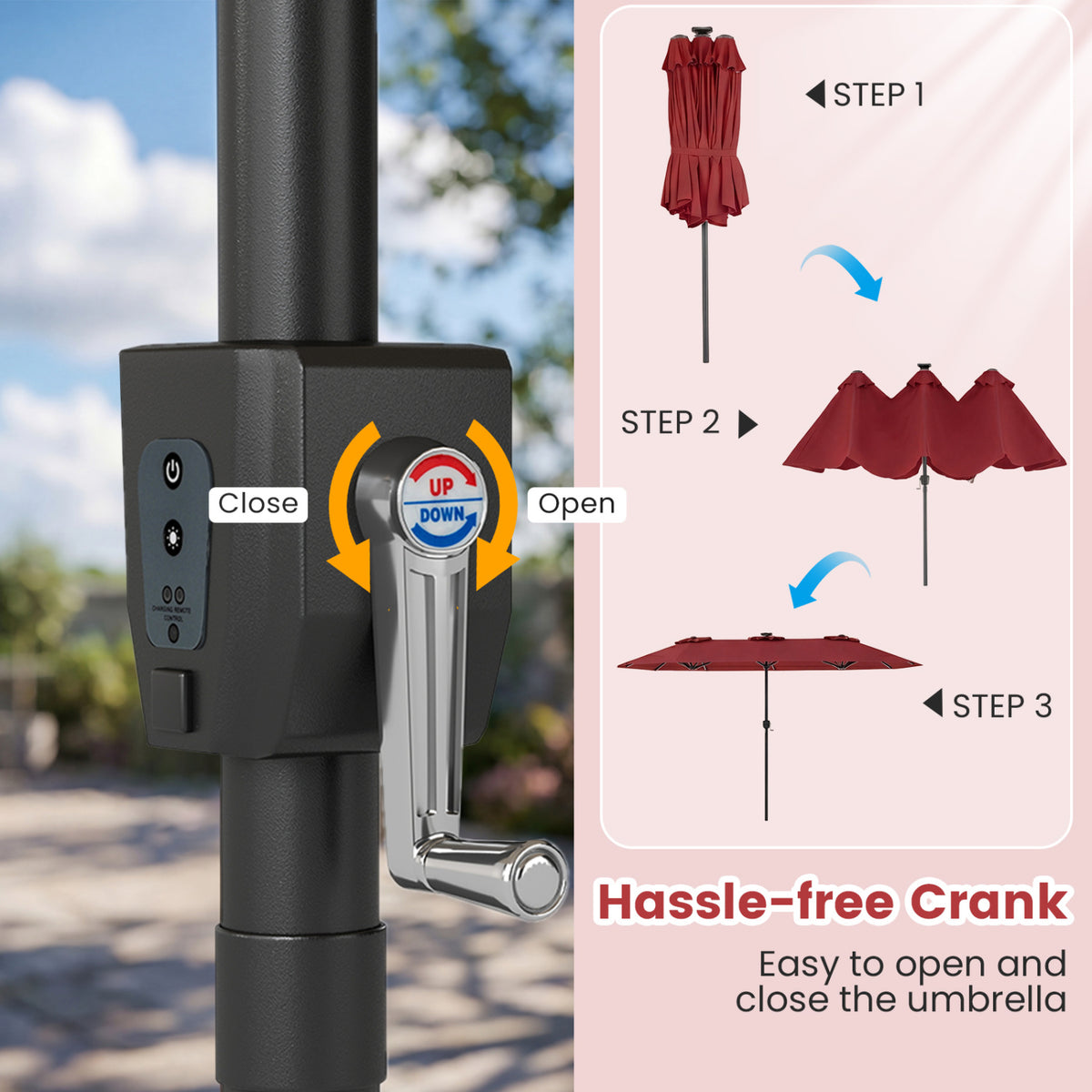 13 FT Double-Sided Patio Umbrella with Color-Changing Flowing Solar
