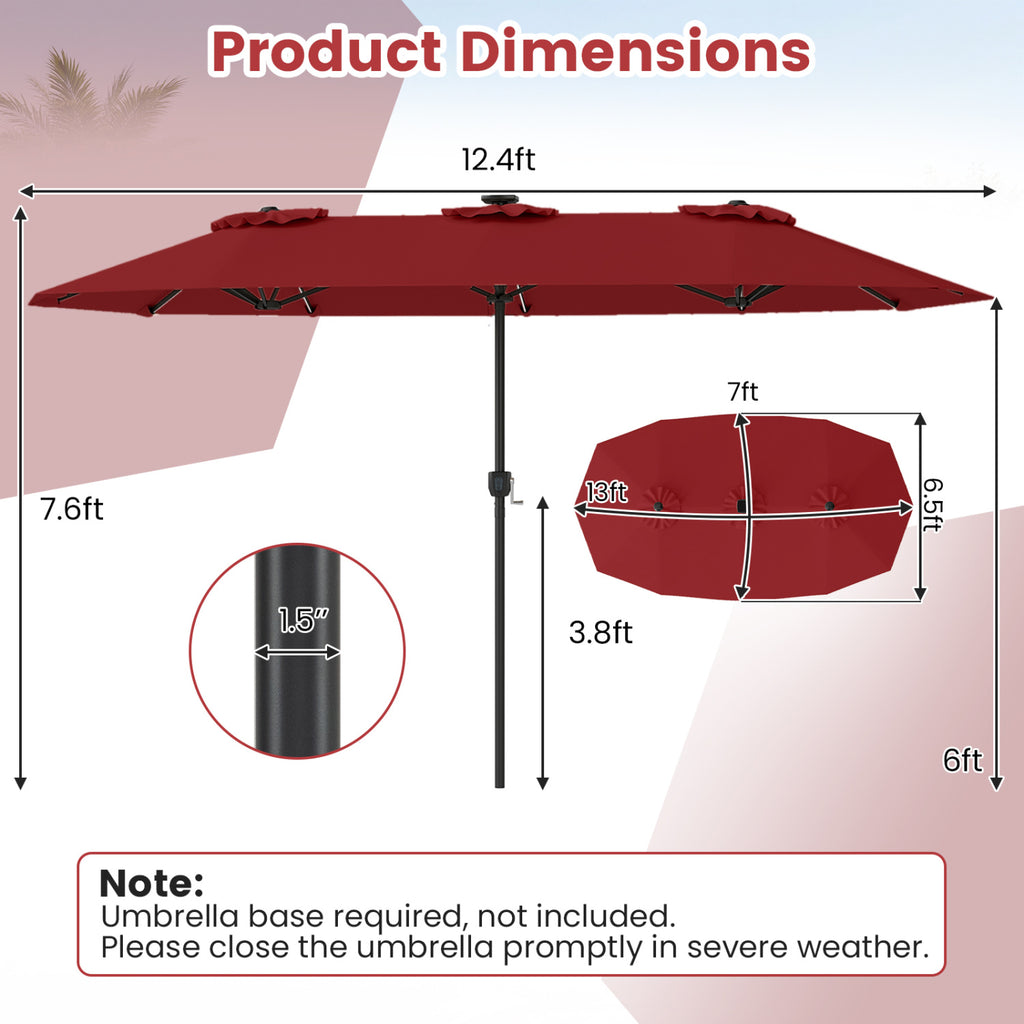 13 FT Double-Sided Patio Umbrella with Color-Changing Flowing Solar