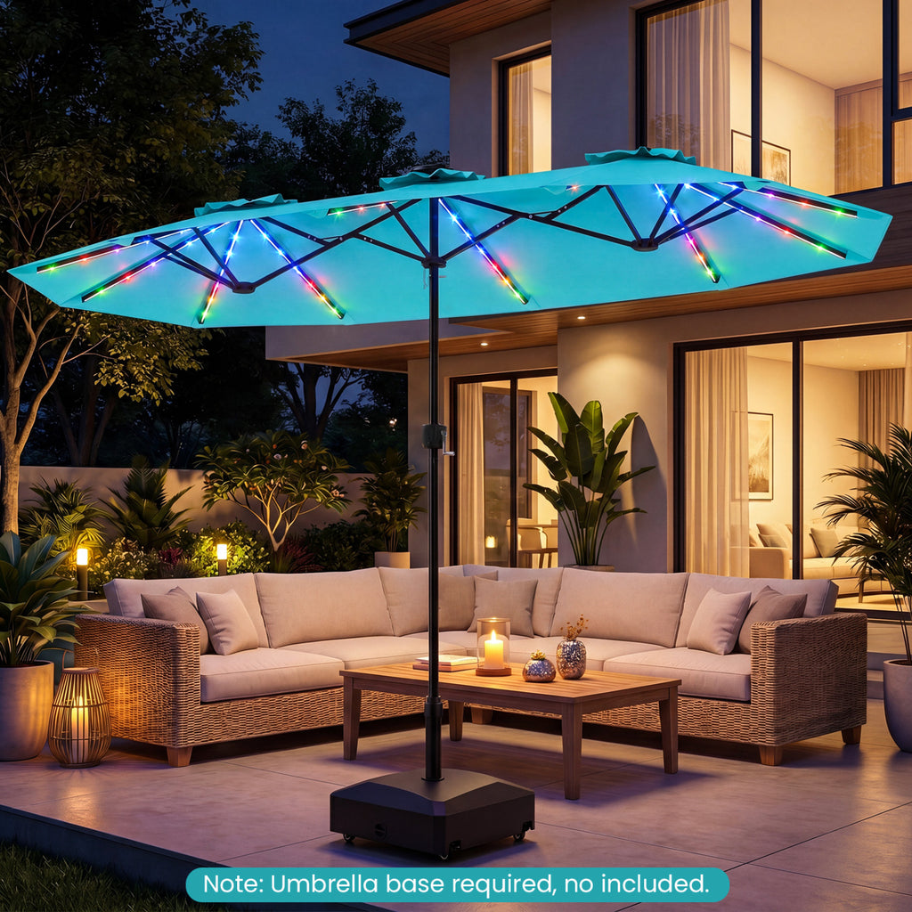 13 FT Double-Sided Patio Umbrella with Color-Changing Flowing Solar