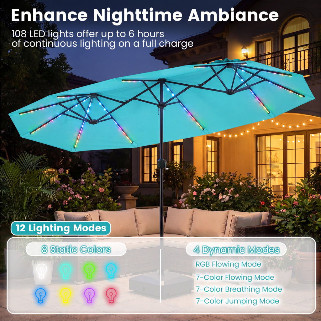 13 FT Double-Sided Patio Umbrella with Color-Changing Flowing Solar