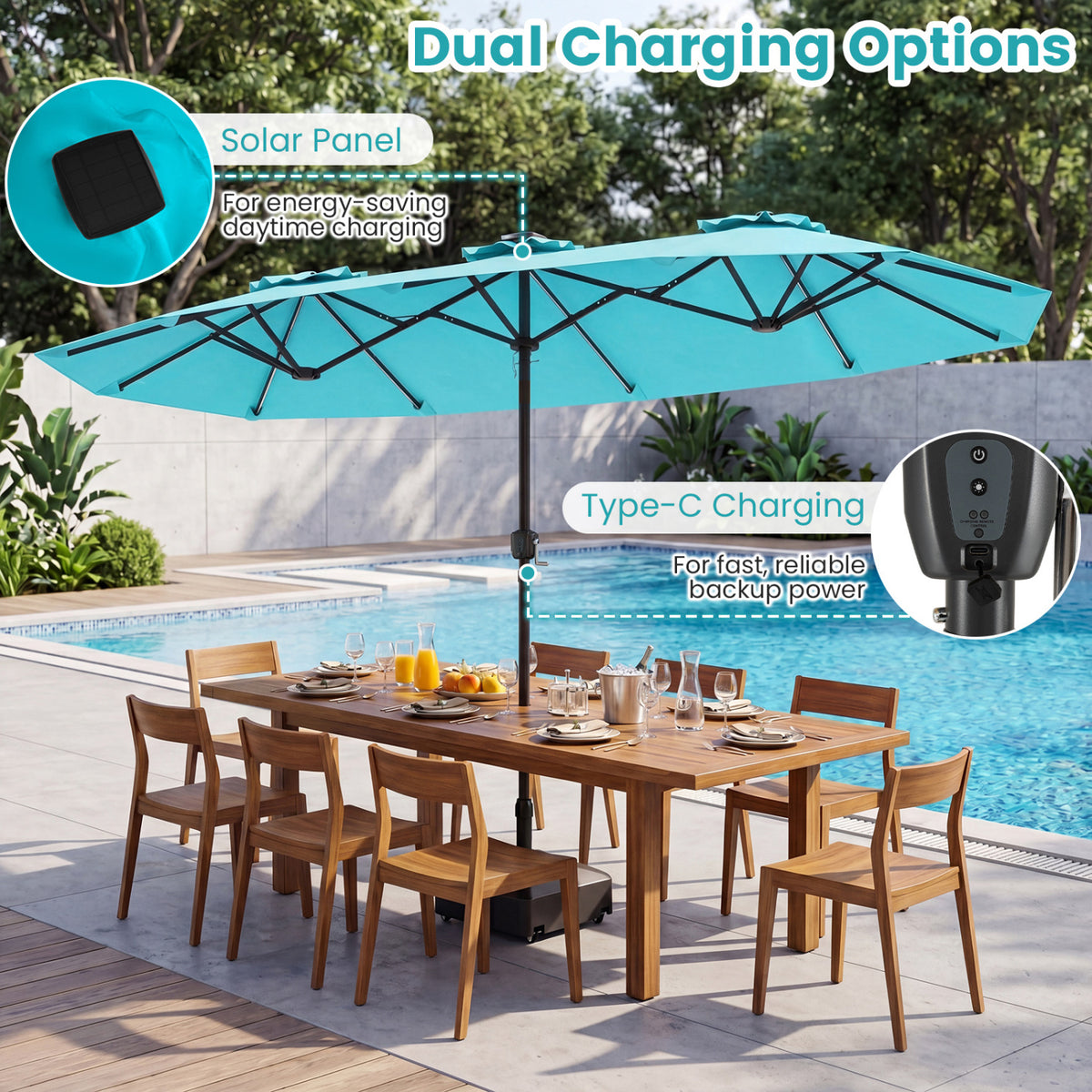 13 FT Double-Sided Patio Umbrella with Color-Changing Flowing Solar