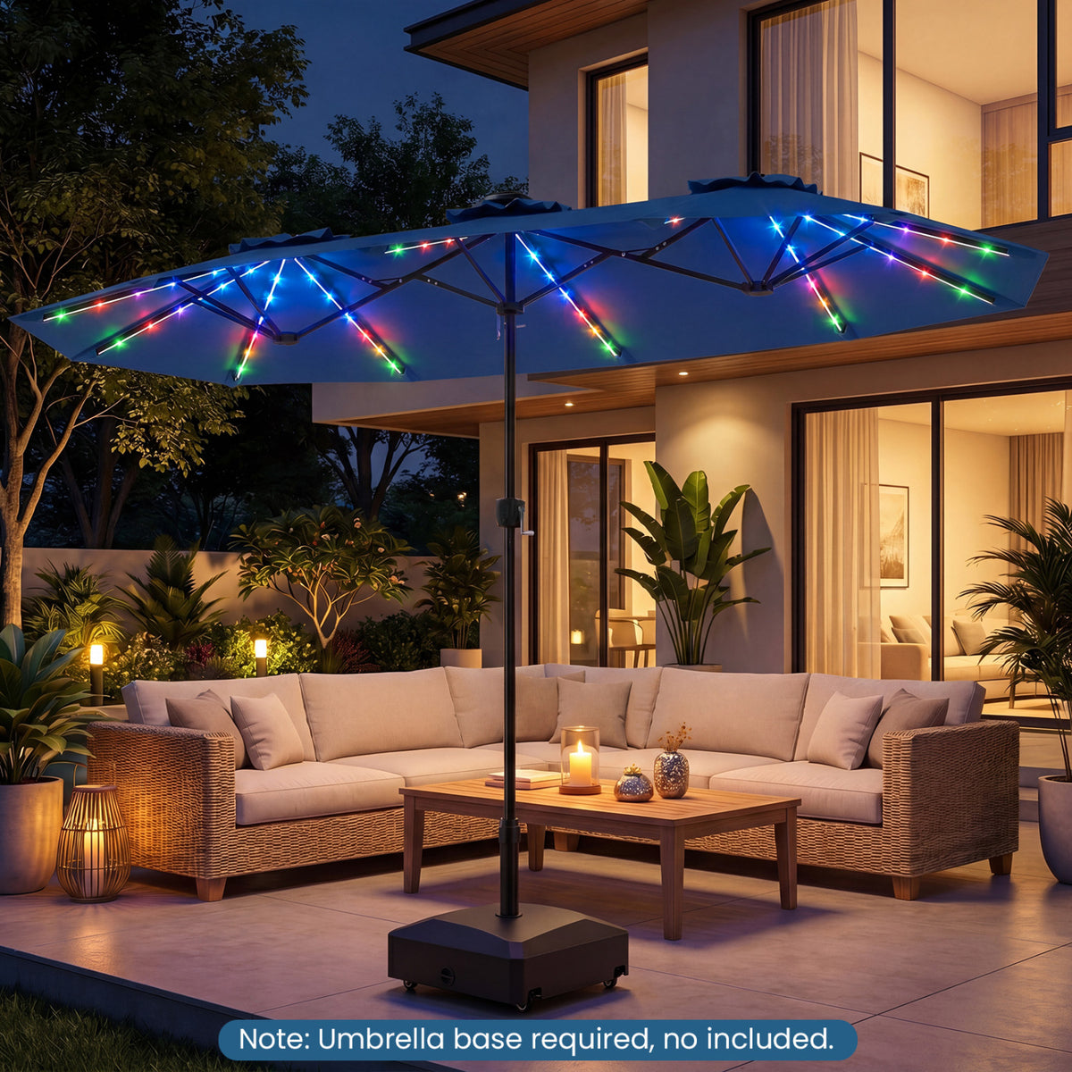 13 FT Double-Sided Patio Umbrella with Color-Changing Flowing Solar