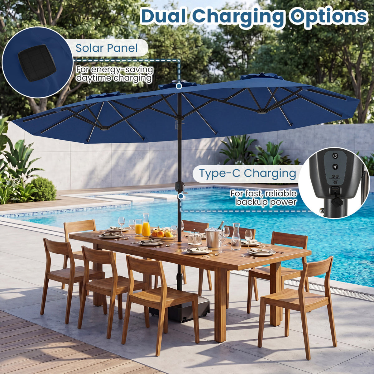 13 FT Double-Sided Patio Umbrella with Color-Changing Flowing Solar
