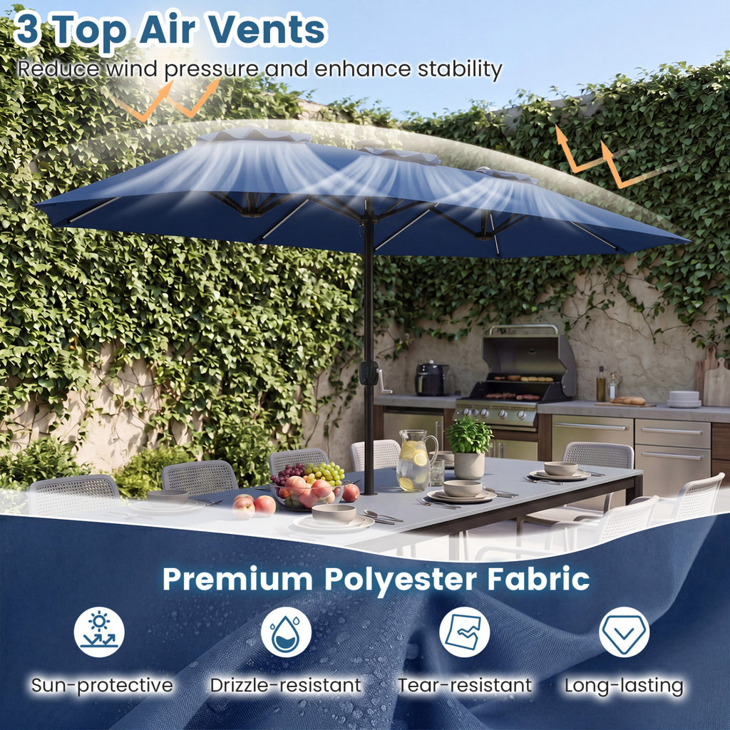 13 FT Double-Sided Patio Umbrella with Color-Changing Flowing Solar