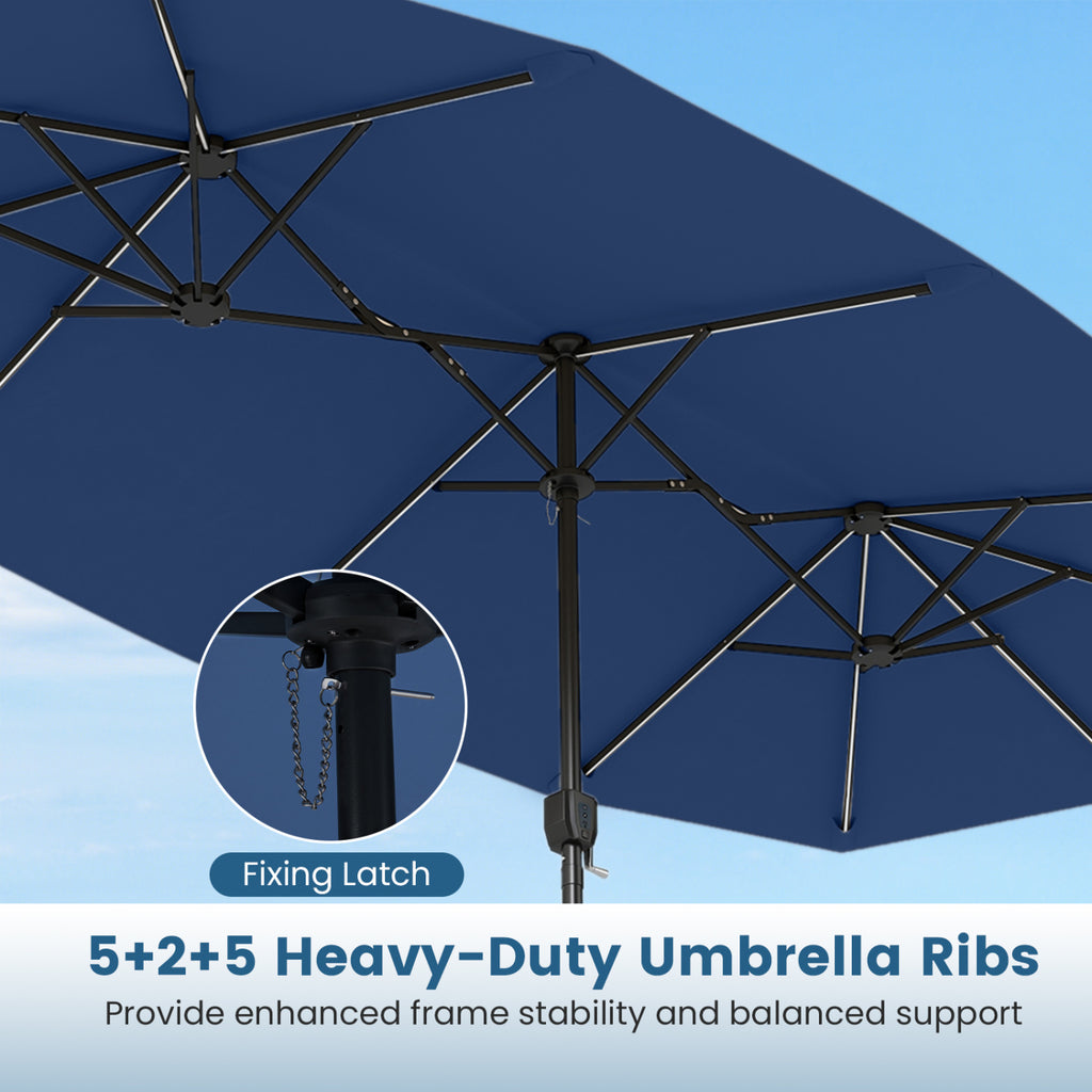 13 FT Double-Sided Patio Umbrella with Color-Changing Flowing Solar