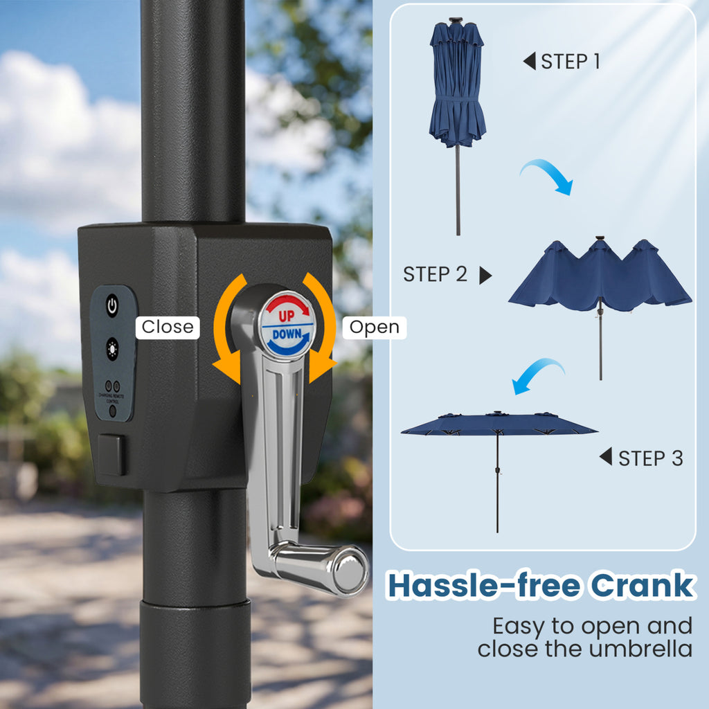 13 FT Double-Sided Patio Umbrella with Color-Changing Flowing Solar