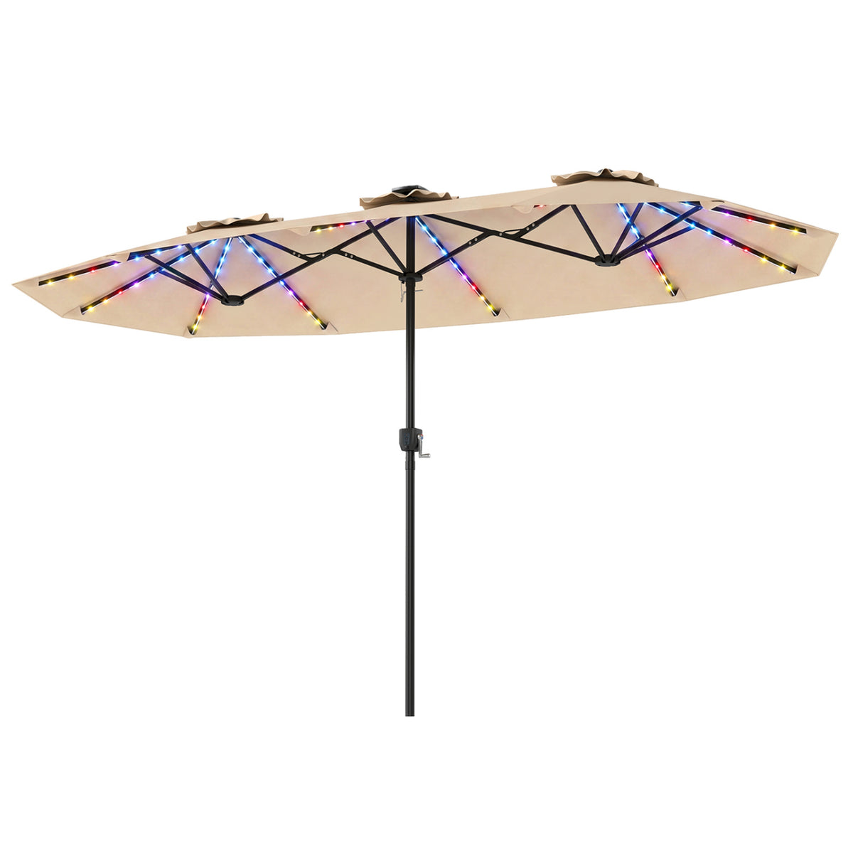 13 FT Patio Umbrella with Solar LED Lights & Crank Handle - Orange