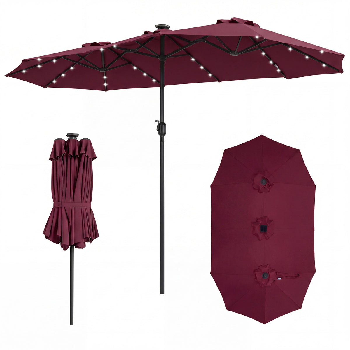 13 FT Double-Sided Patio Umbrella Large Rectangle Market with 36 LED