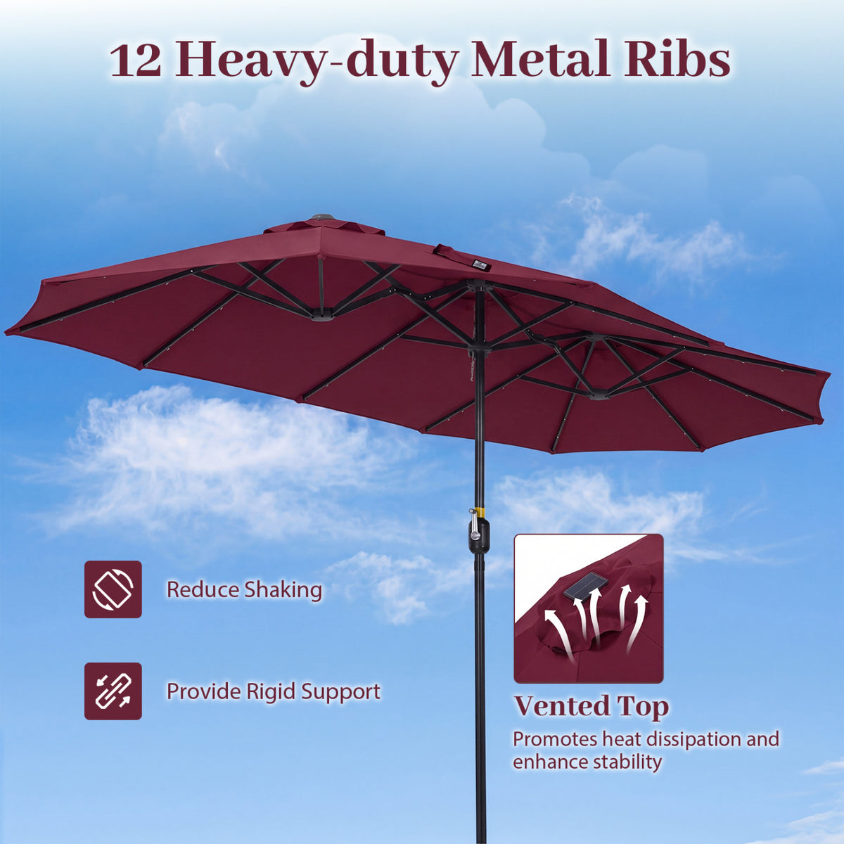 13 FT Double-Sided Patio Umbrella Large Rectangle Market with 36 LED