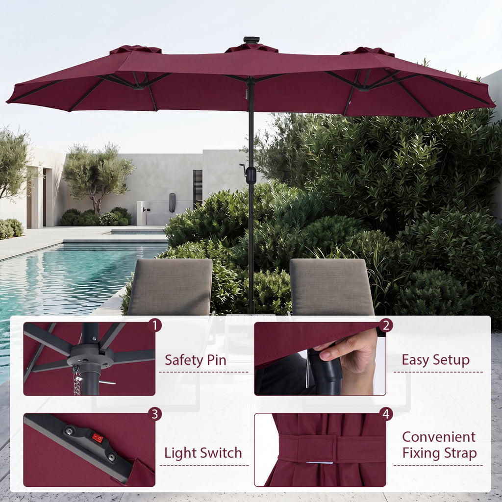 13 FT Double-Sided Patio Umbrella Large Rectangle Market with 36 LED