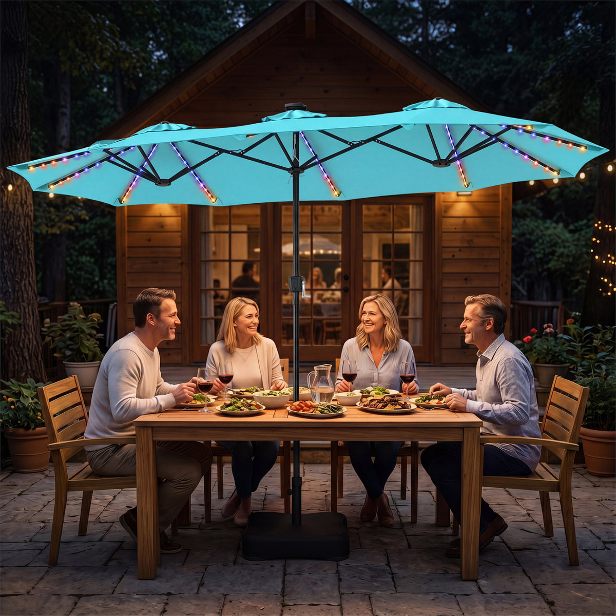 13 FT Double-Sided Patio Umbrella with 108 LED Lights and Base