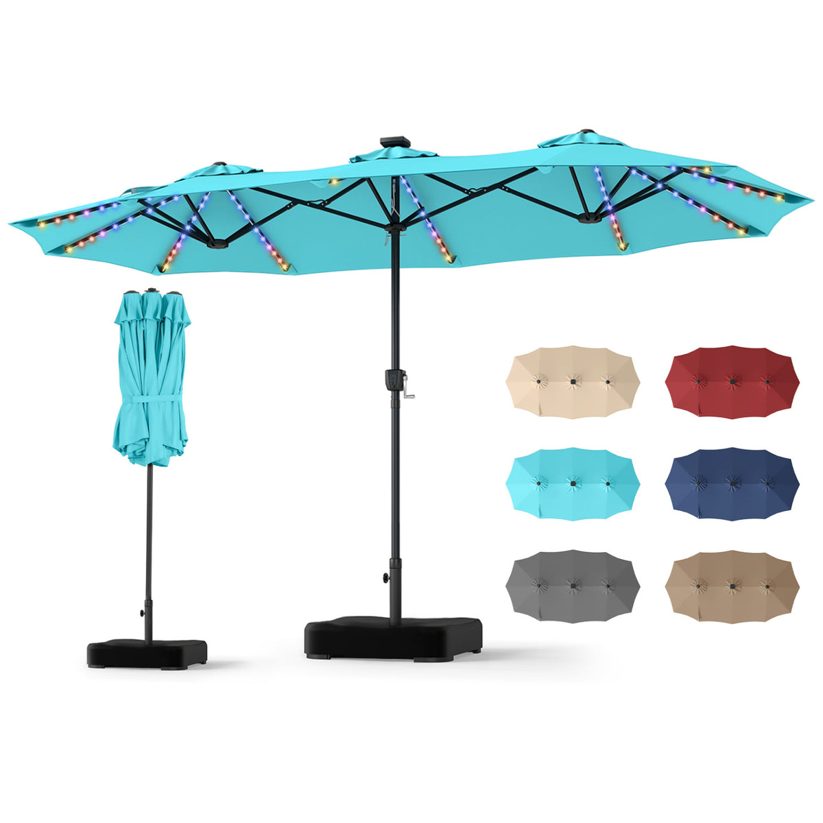 13 FT Double-Sided Patio Umbrella with 108 LED Lights and Base