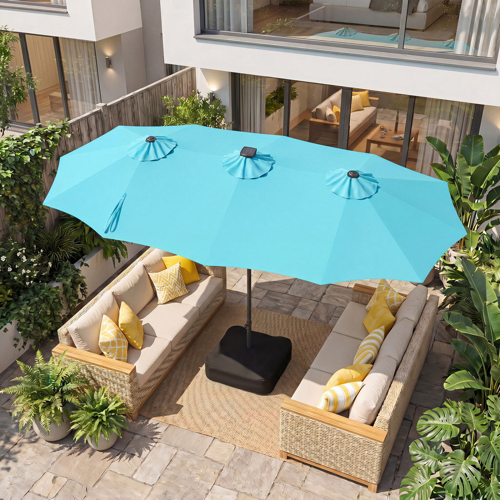 13 FT Double-Sided Patio Umbrella with 108 LED Lights and Base