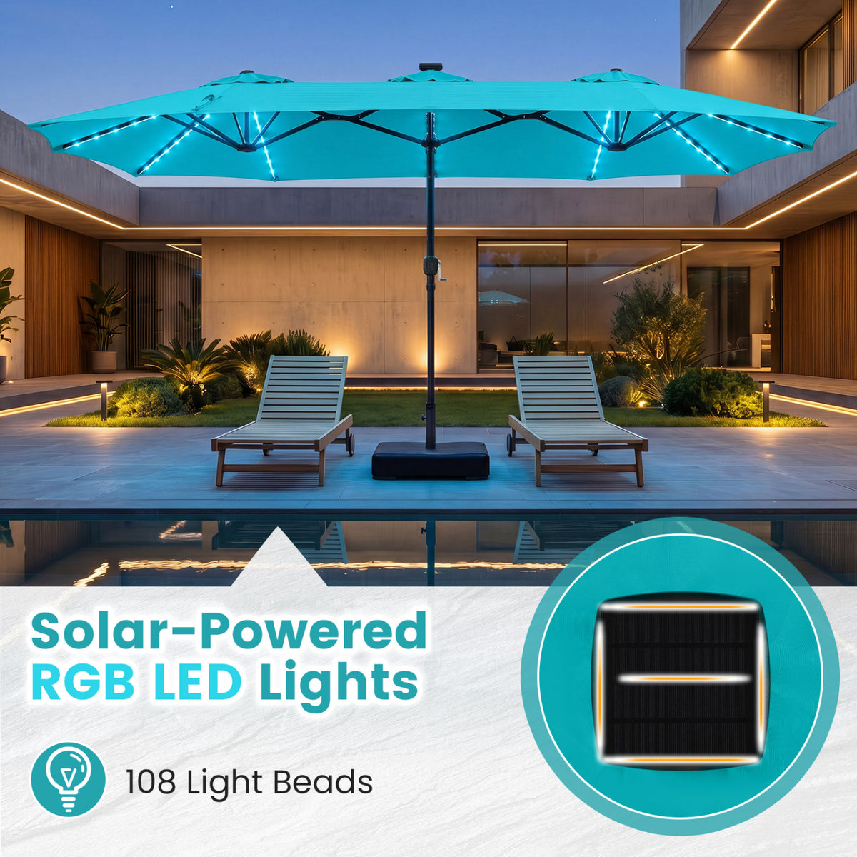 13 FT Double-Sided Patio Umbrella with 108 LED Lights and Base