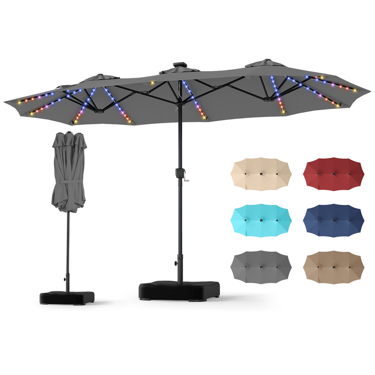 13 FT Double-Sided Patio Umbrella with 108 LED Lights and Base