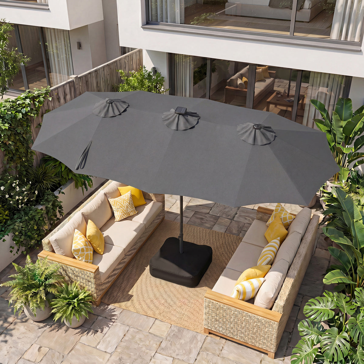 13 FT Double-Sided Patio Umbrella with 108 LED Lights and Base