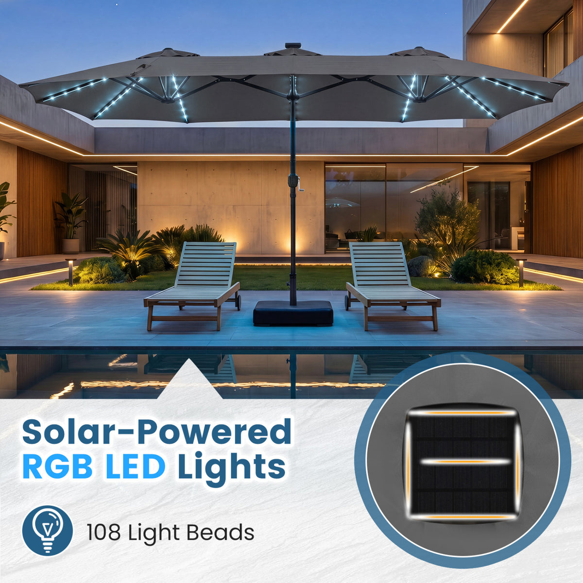 13 FT Double-Sided Patio Umbrella with 108 LED Lights and Base