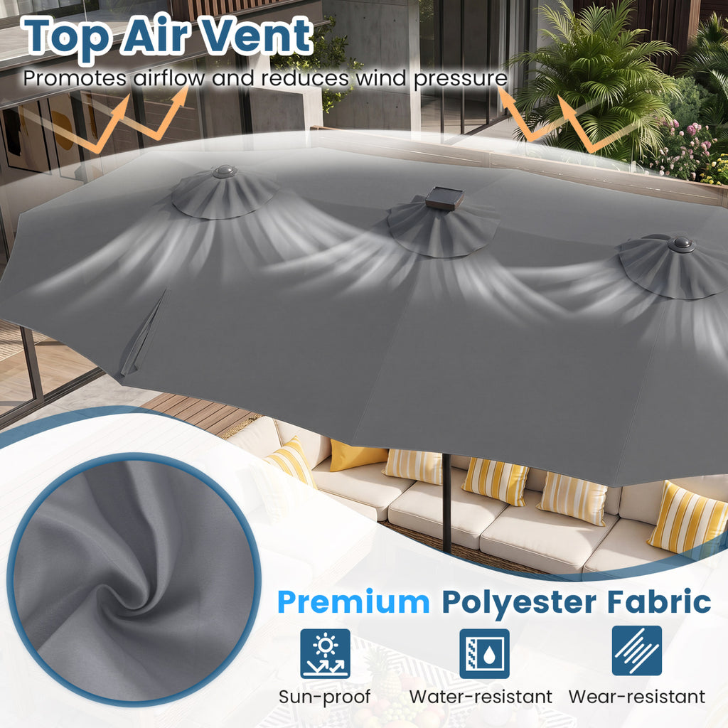 13 FT Double-Sided Patio Umbrella with 108 LED Lights and Base