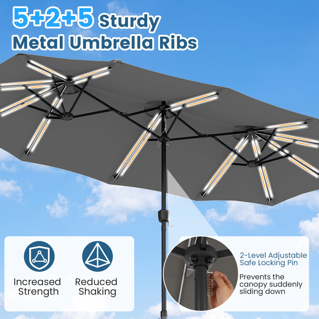 13 FT Double-Sided Patio Umbrella with 108 LED Lights and Base