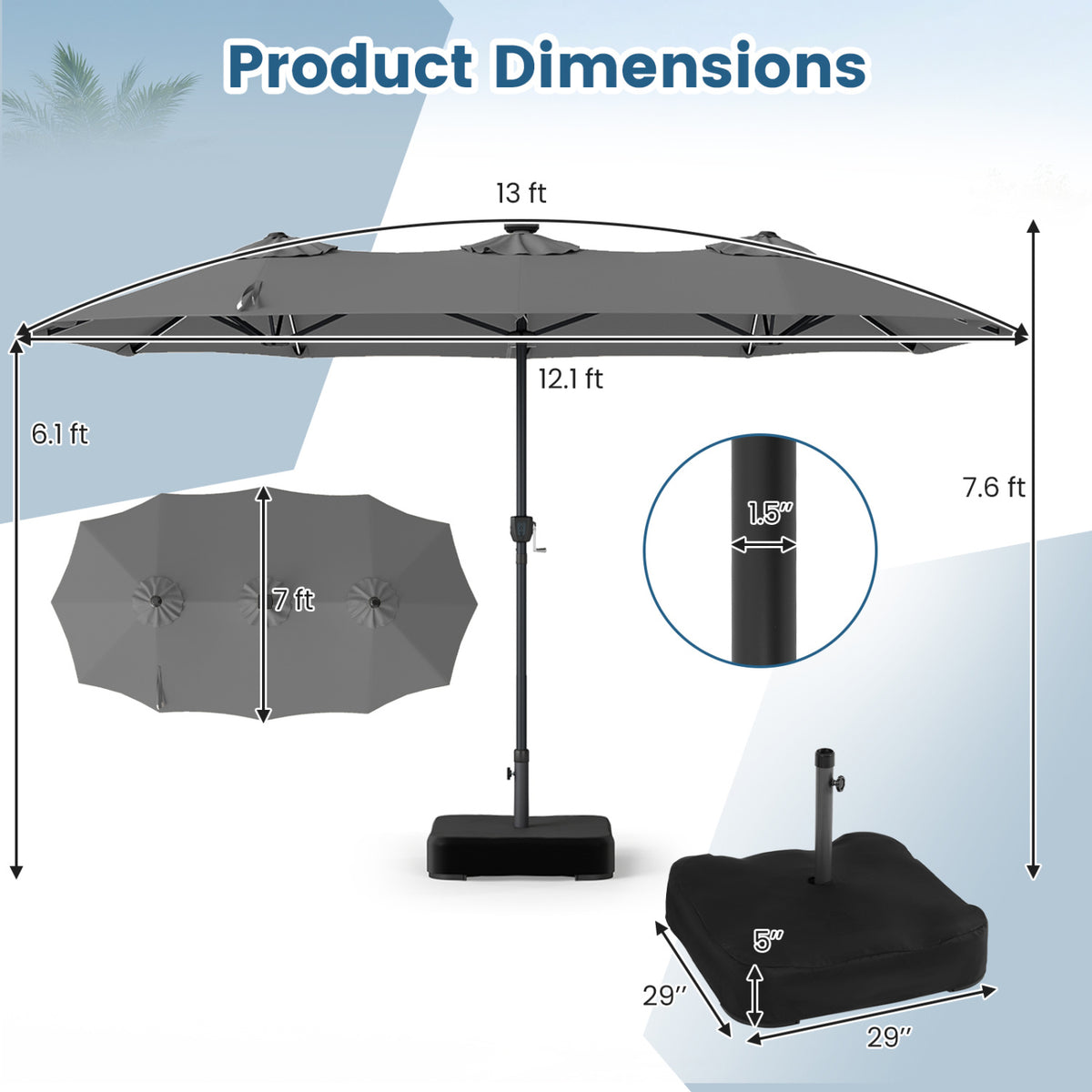 13 FT Double-Sided Patio Umbrella with 108 LED Lights and Base