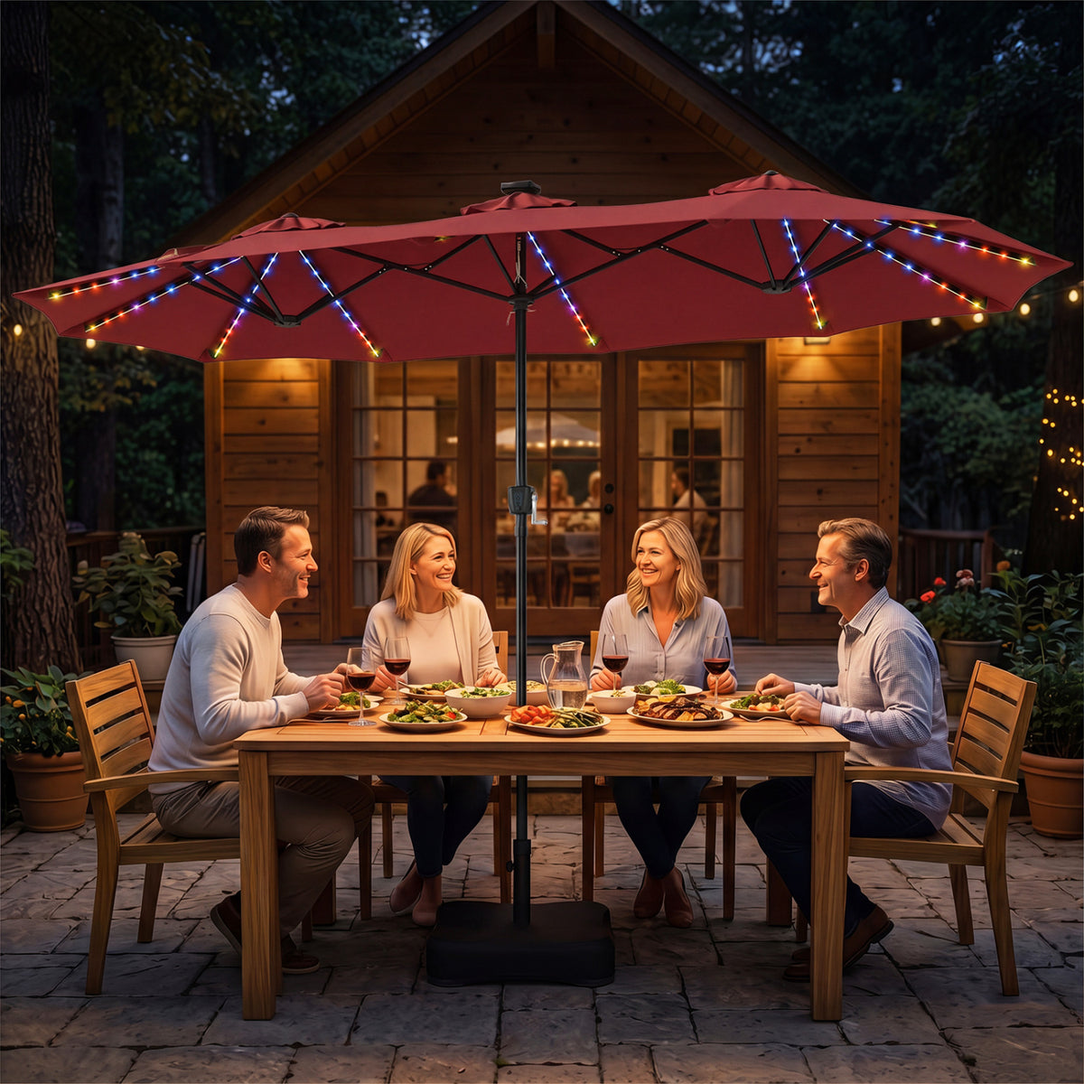13 FT Double-Sided Patio Umbrella with 108 LED Lights and Base