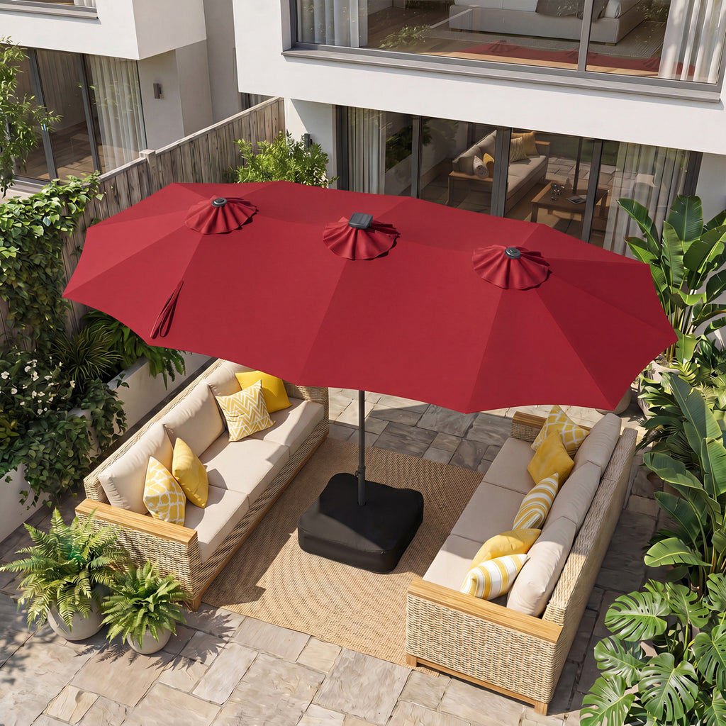 13 FT Double-Sided Patio Umbrella with 108 LED Lights and Base