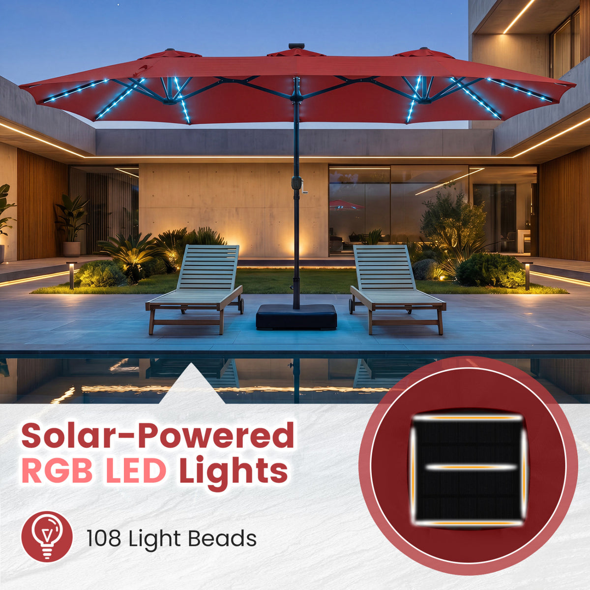 13 FT Double-Sided Patio Umbrella with 108 LED Lights and Base