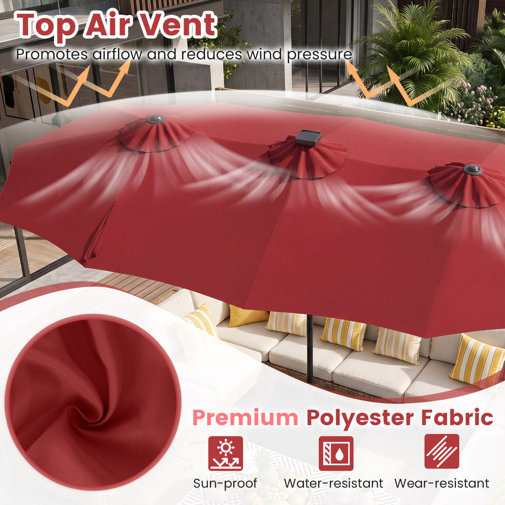 13 FT Double-Sided Patio Umbrella with 108 LED Lights and Base