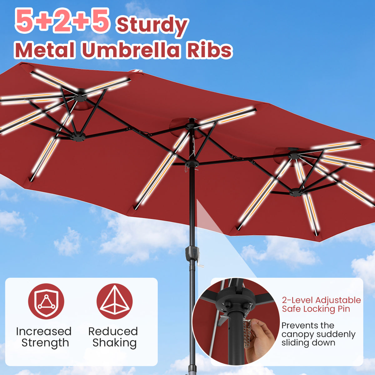 13 FT Double-Sided Patio Umbrella with 108 LED Lights and Base