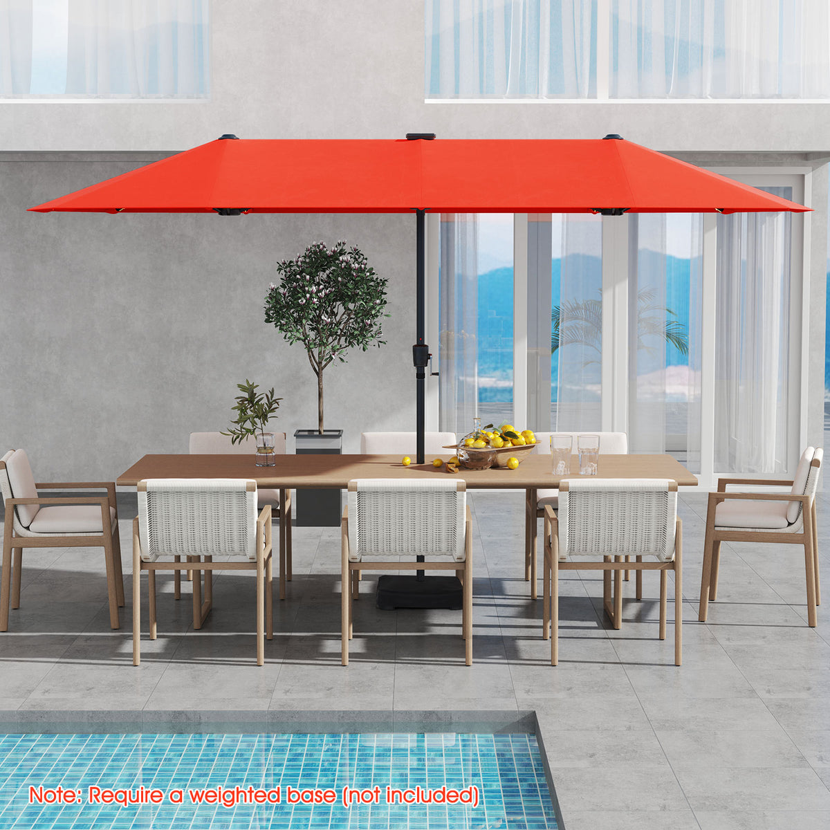 13 FT Patio Umbrella with Solar LED Lights & Crank Handle - Orange