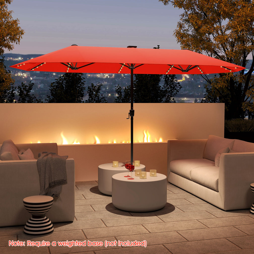 13 FT Patio Umbrella with Solar LED Lights & Crank Handle - Orange