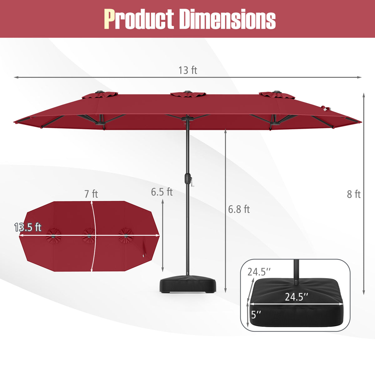 13 Feet Double-Sided Patio Twin Table Umbrella with Crank Handle