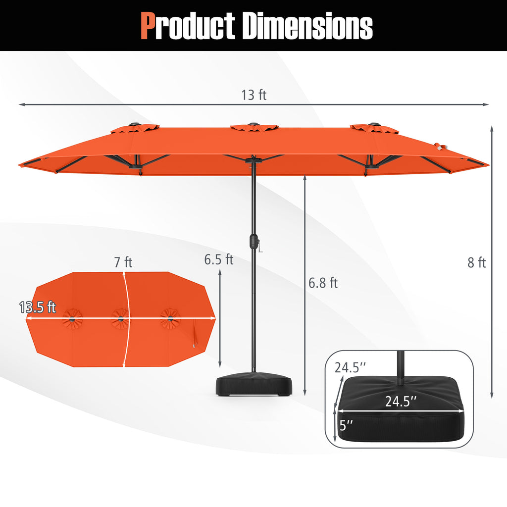 13 Feet Double-Sided Patio Twin Table Umbrella with Crank Handle