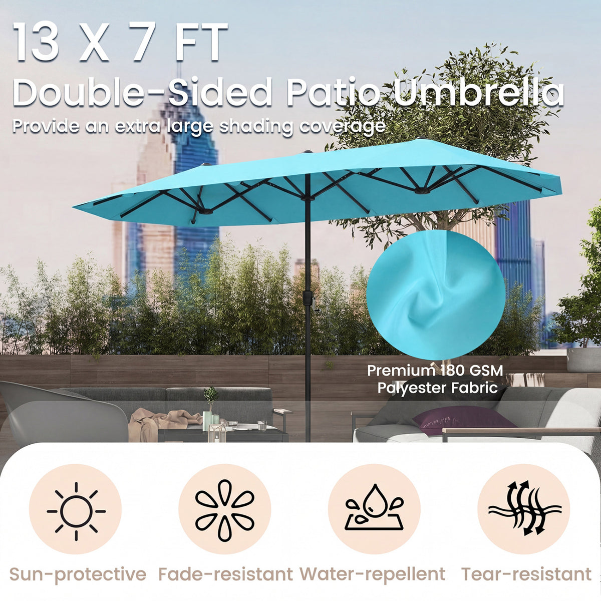 13 Feet Large Patio Umbrella Outdoor Double-Sided Table Market with