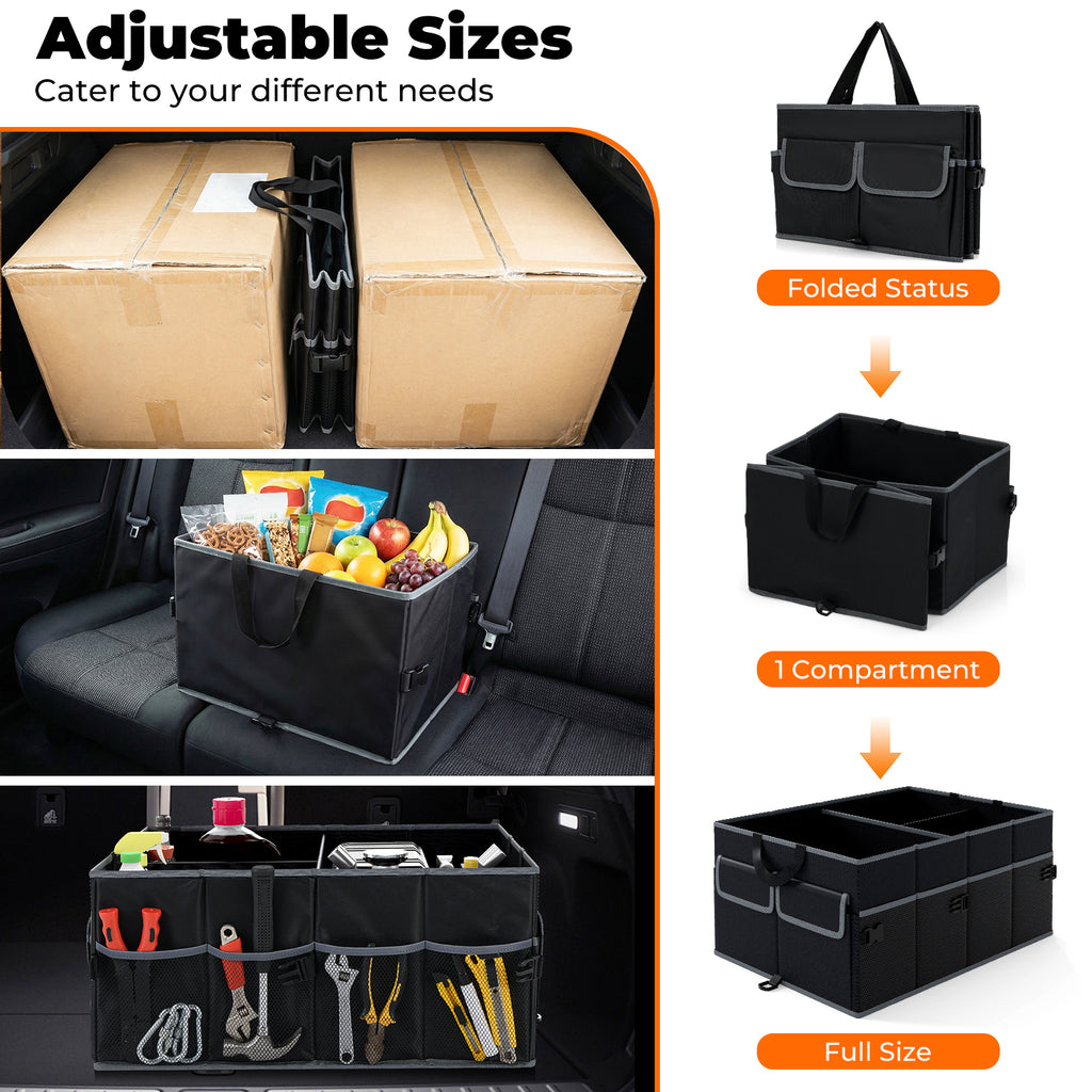 13 Gallon Car Trunk Organizer with Removable Divider and 6 Pockets