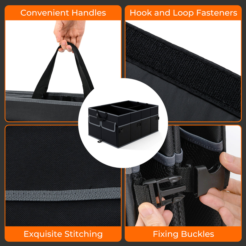 13 Gallon Car Trunk Organizer with Removable Divider and 6 Pockets